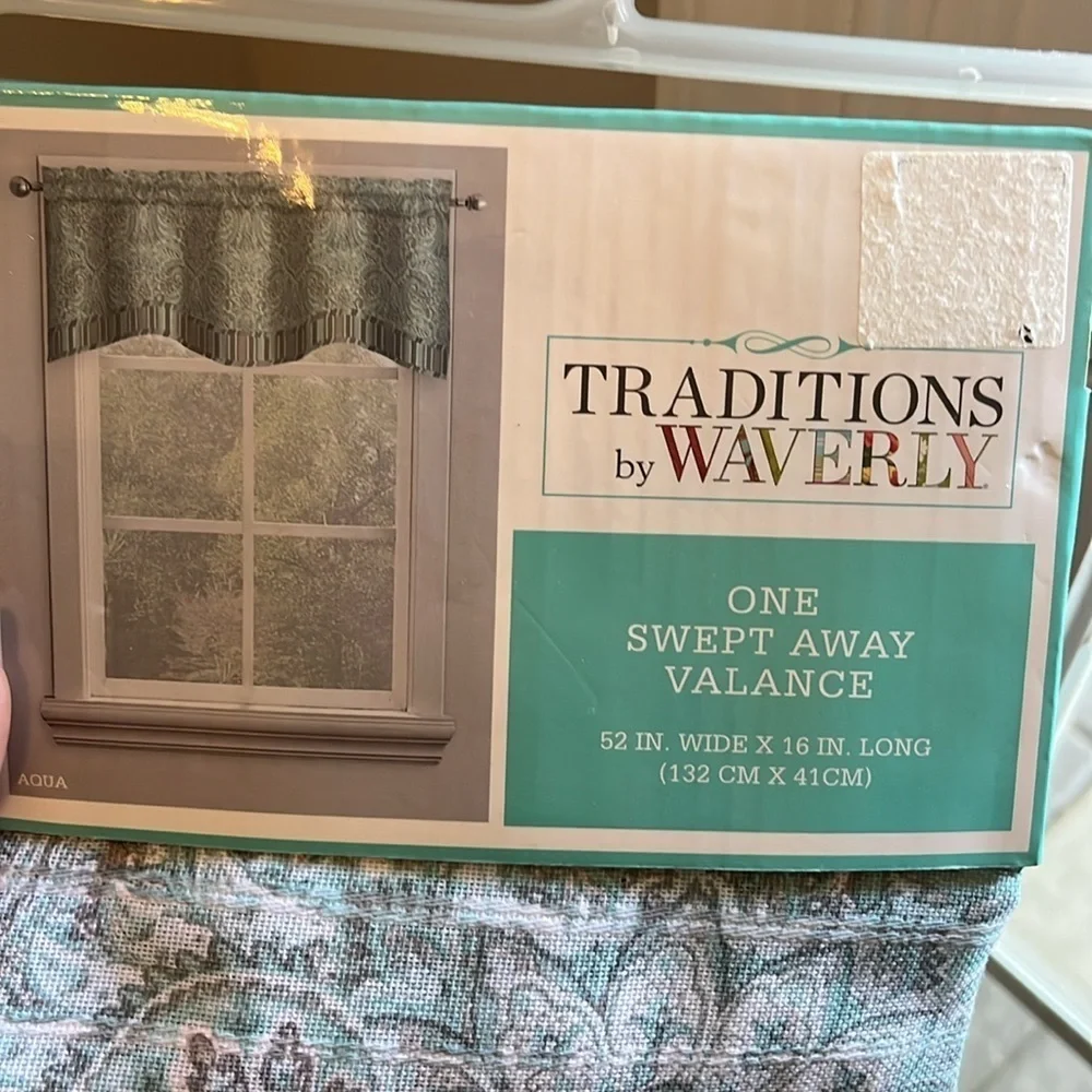 Three 3 Traditions by Waverly Swept Away Valances NWT Aqua 52” x 16”